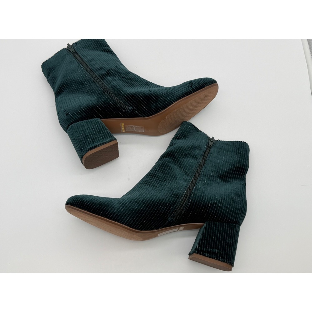 Chelsea Crew Green Corduroy Square‎ Toe Block Heel Ankle Boots Shimmer 39 Womens